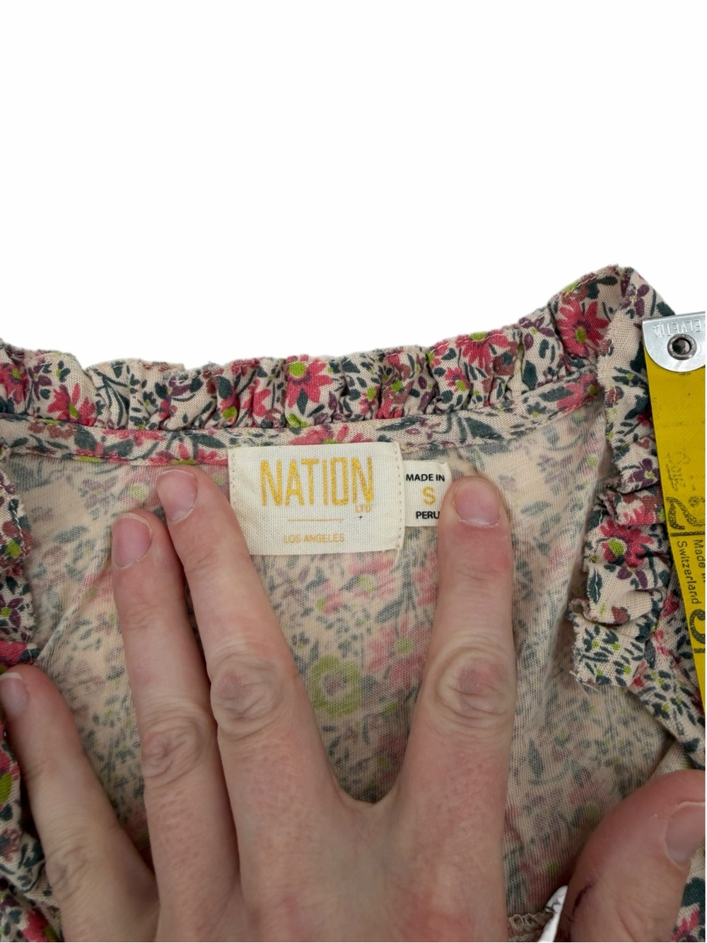 Nation Ltd Floral Ruffle Claudine Yoked Tee Superbloom Pink Bohemian Dainty Sz S - Picture 7 of 13